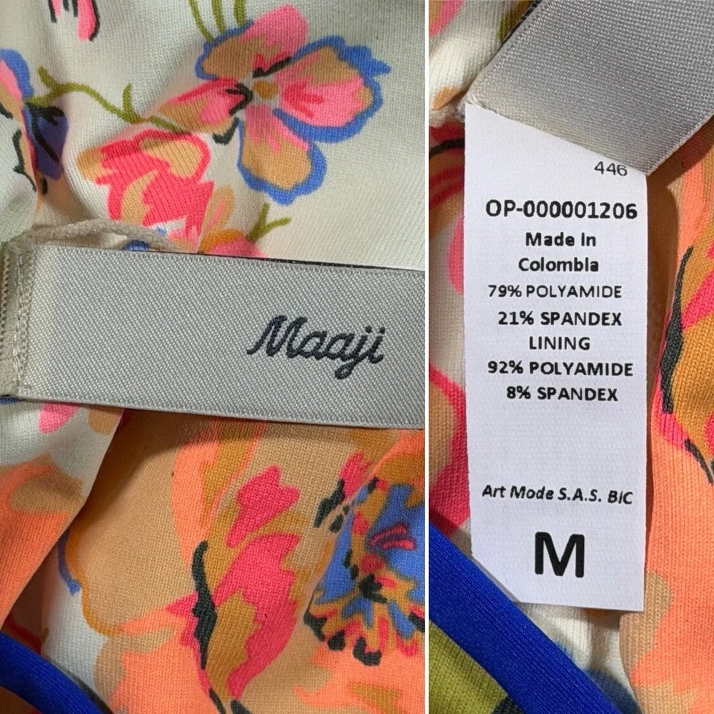 Maaji Size Medium Blue Floral Reversible Tie Safari One Piece Swimsuit